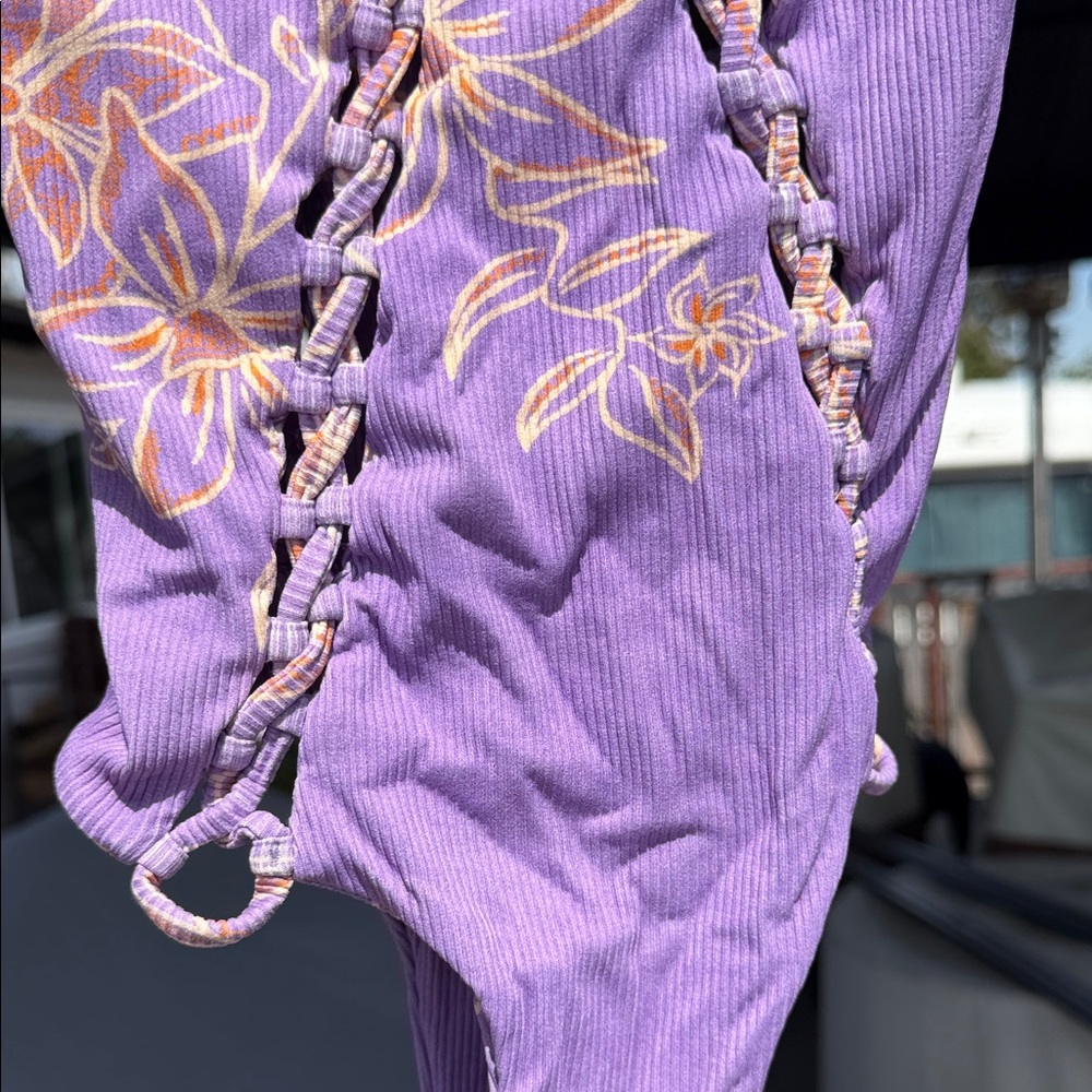 San Lorenzo Purple Floral One-Piece Swimsuit with Orange Accents - Picture 3 of 7